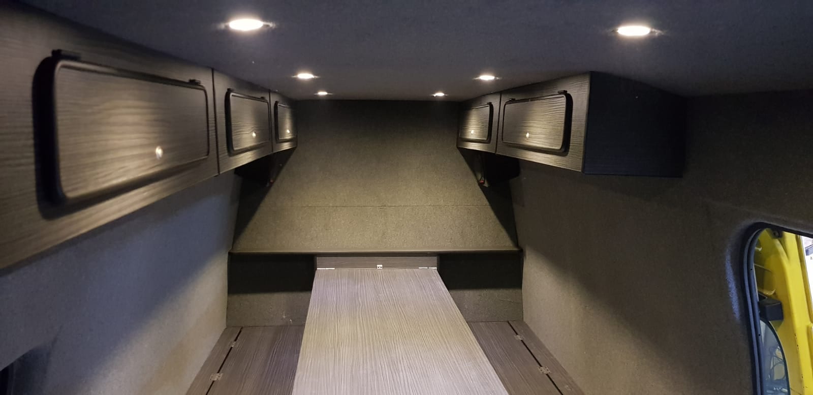 Back of transit van converted into campervan